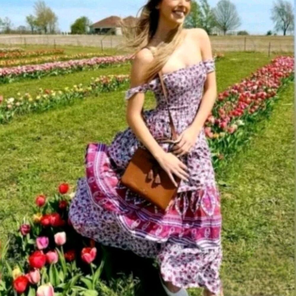 Abel The Label Secret Romance Maxi Dress Size S Cottagecore Tiered Floral Womens